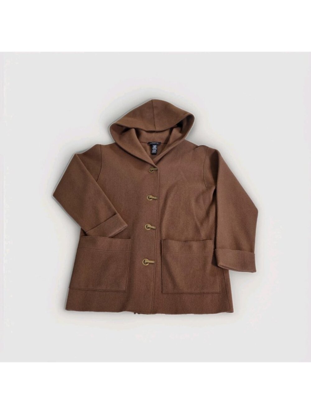 VTG Jones New York Signature Wool Blend Coat Womens S Hooded Camel Brown Clasp - Picture 10 of 16